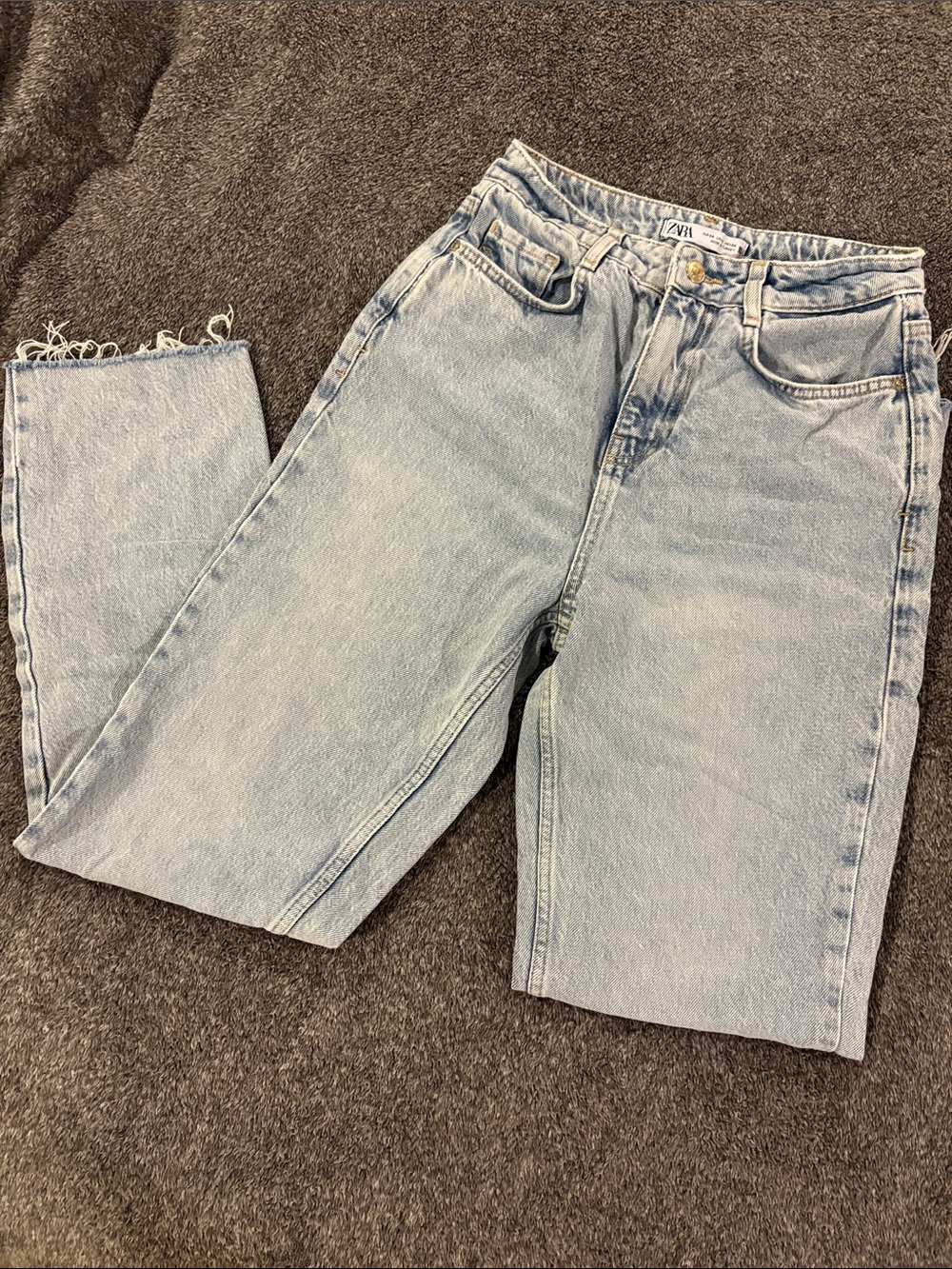 Zara Pale Blue High-Rise Straight Leg Jeans